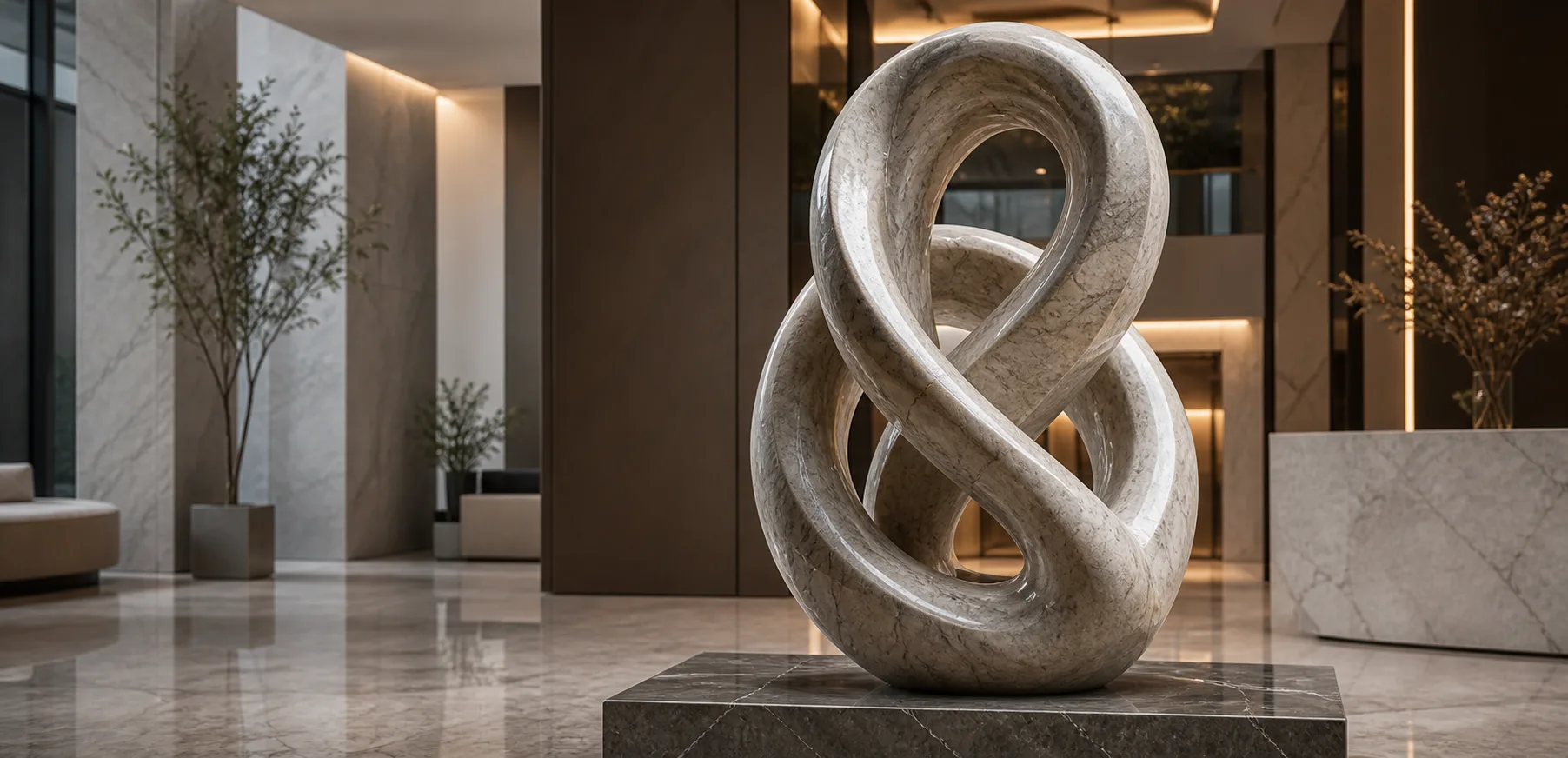 Illustrative carved stone sculpture in a modern interior concept