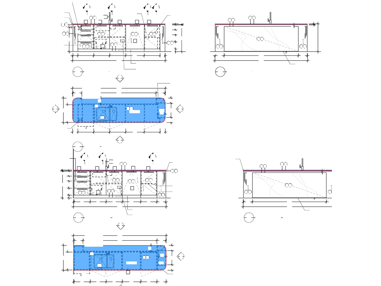 Redacted stone drawing excerpt showing plan and elevation views; project identifiers and dimension values removed.