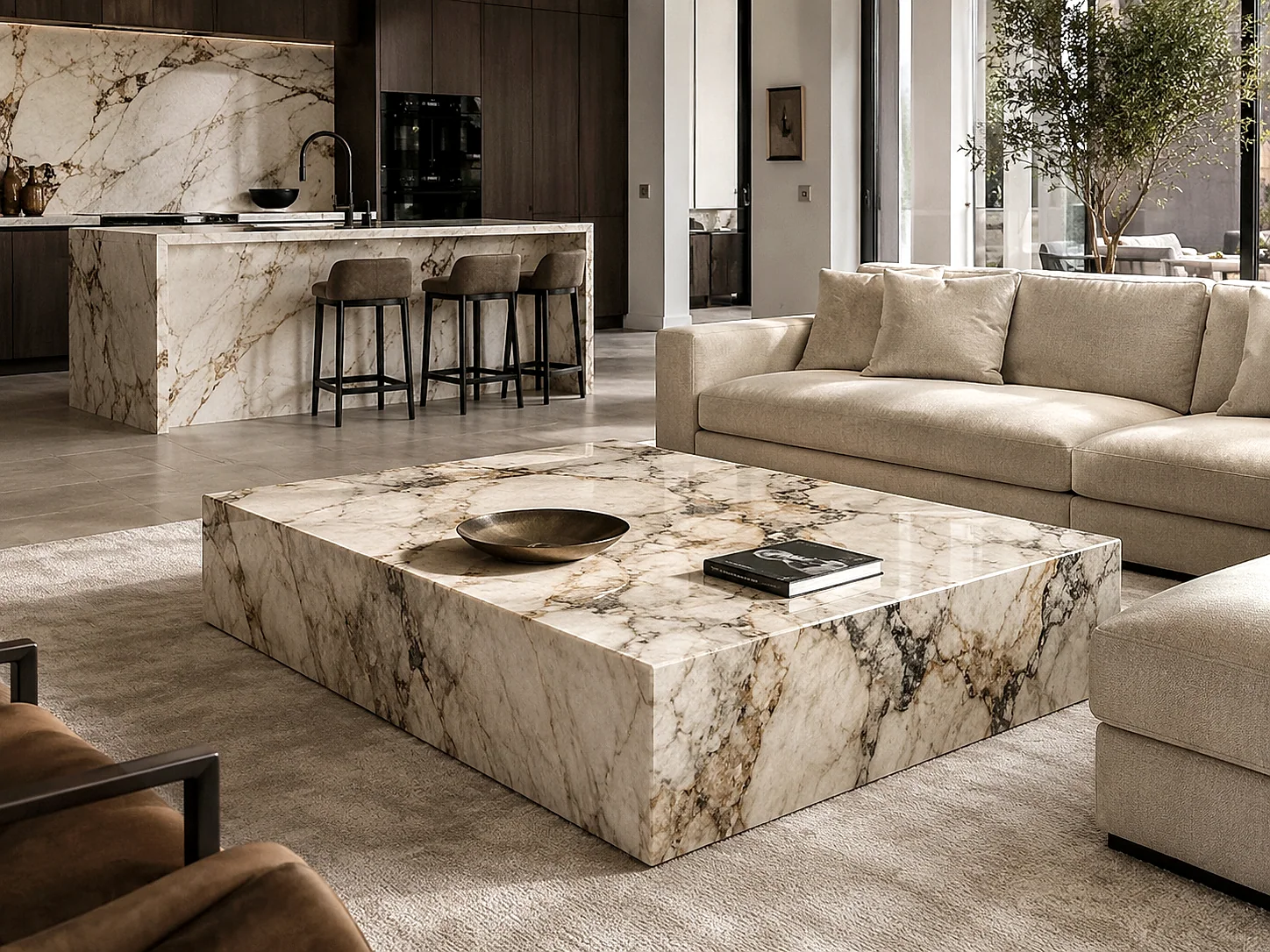 Illustrative stone coffee table in a living-room concept.. Illustrative Stone Coffee Table Concept - Ref 711E62