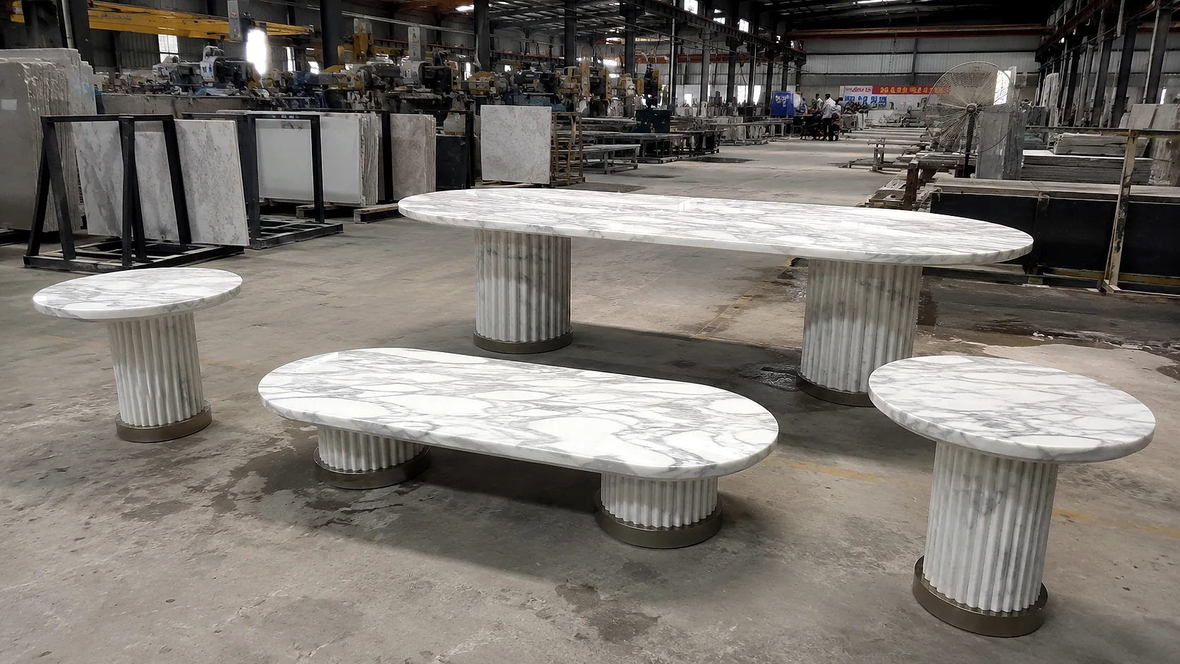 Illustrative stone furniture arrangement in an interior concept.. Illustrative Stone Furniture Concept