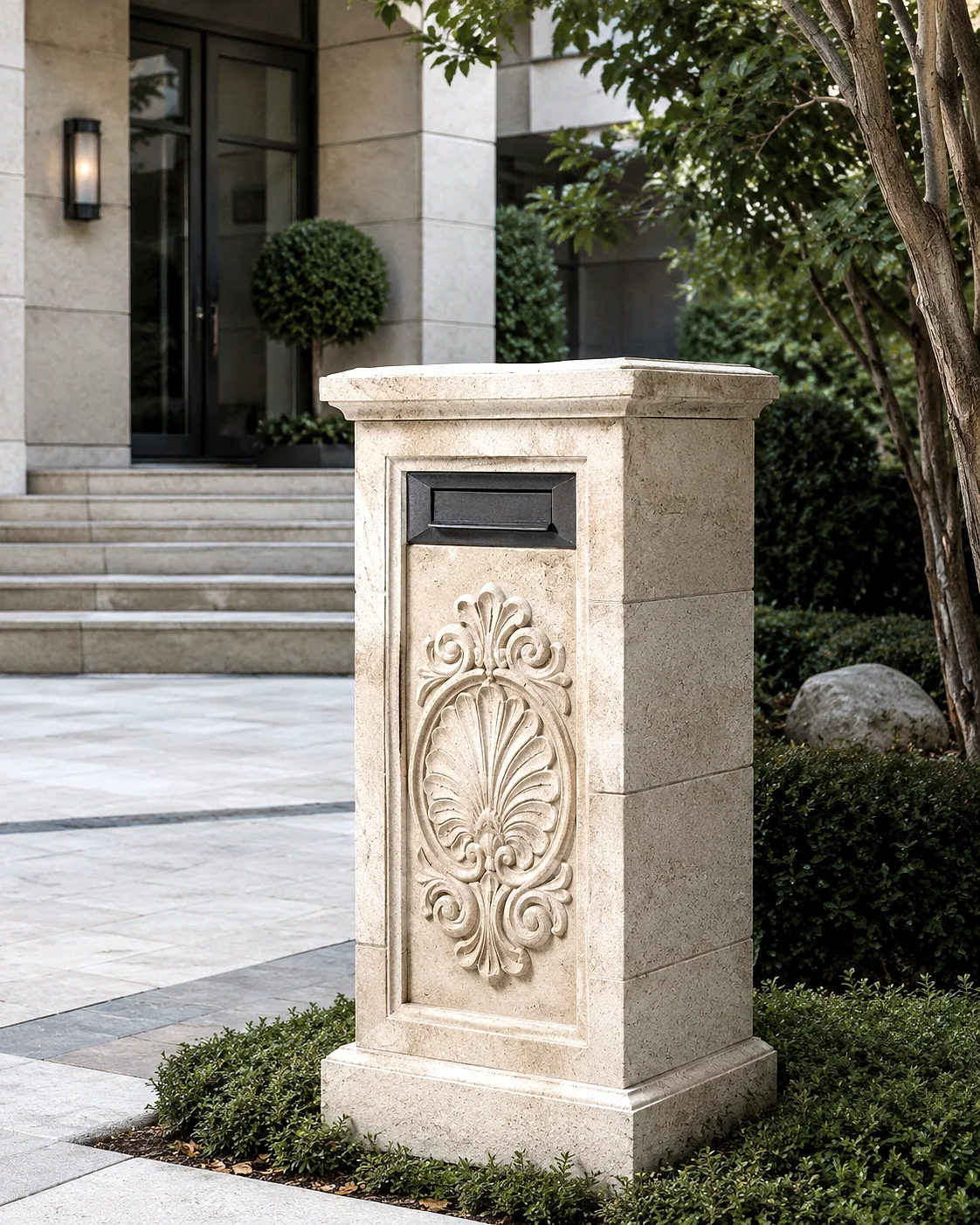 Illustrative stone interior or component concept; not a documentary photograph of a completed project.. Illustrative Stone Project Concept - Ref D806F6