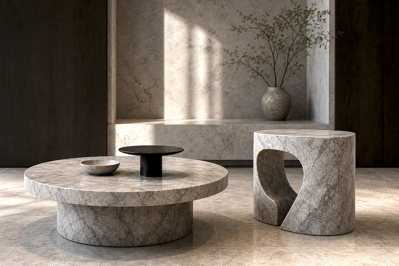 Illustrative stone interior or component concept; not a documentary photograph of a completed project.. Illustrative Stone Project Concept - Ref 833E8E